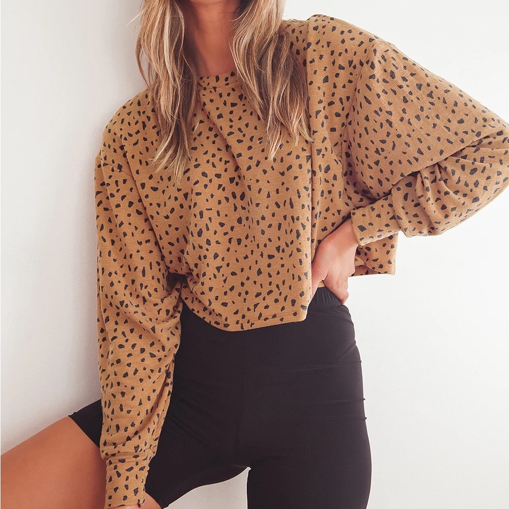 Lulu’s Last Spot Rust Brown Dot Print Pullover Sweatshirt